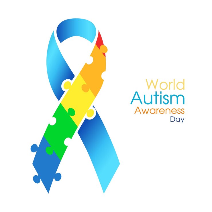 Vetor fita de quebra-cabeça colorida como símbolo do dia mundial de conscientização do autismo elemento de design para poste fita azul