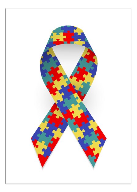 Vetor fita de quebra-cabeça de cetim colorida como símbolo de conscientização sobre o autismo