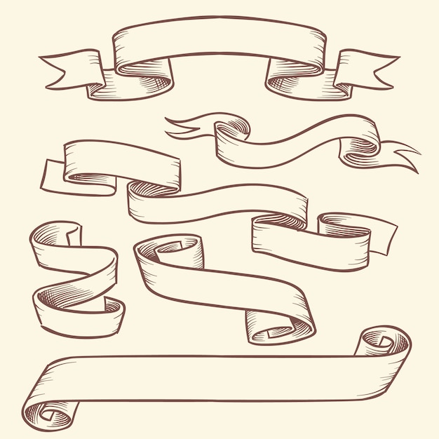 Vetor fita de rolagem vitoriana vintage, rótulos de etiqueta antiga vector conjunto de mão desenhada isolado