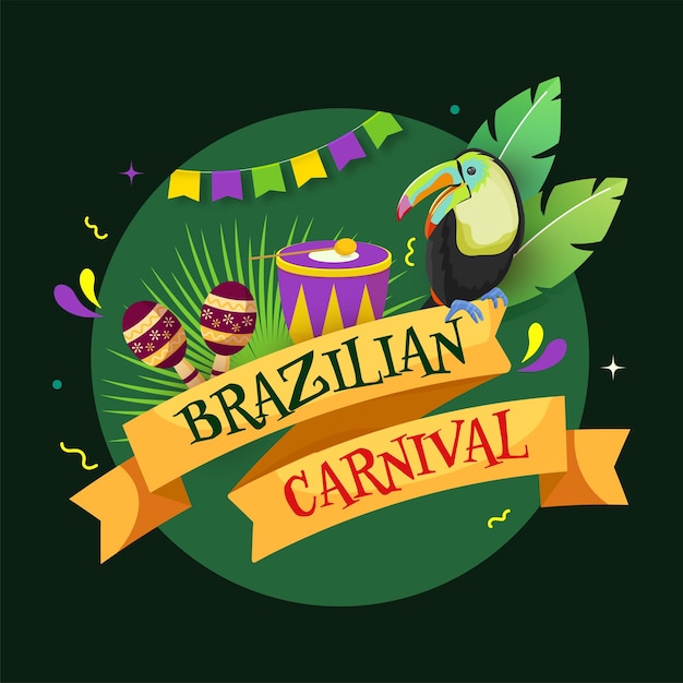 Fita de texto de carnaval brasileiro com desenho de pássaro tucano