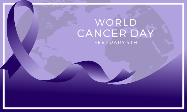 Fita do dia do câncer no mundo plano com fundo roxo