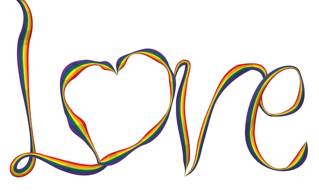 Vetor fita longa com cores do arco-íris formando a palavra amor