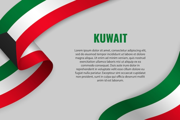 Fita ondulada ou banner com bandeira do kuwait