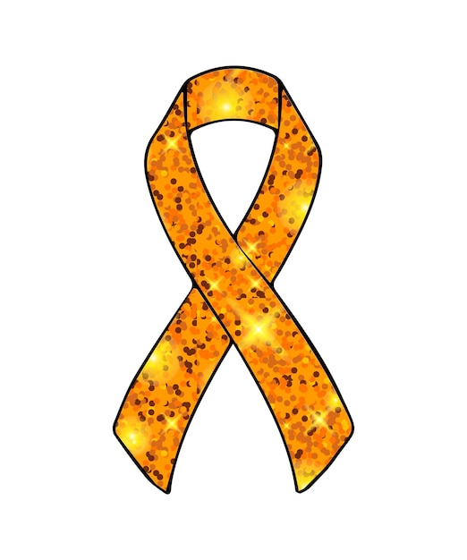 Vetor fita para leucemia e esclerose múltipla, fita orange awareness glitter