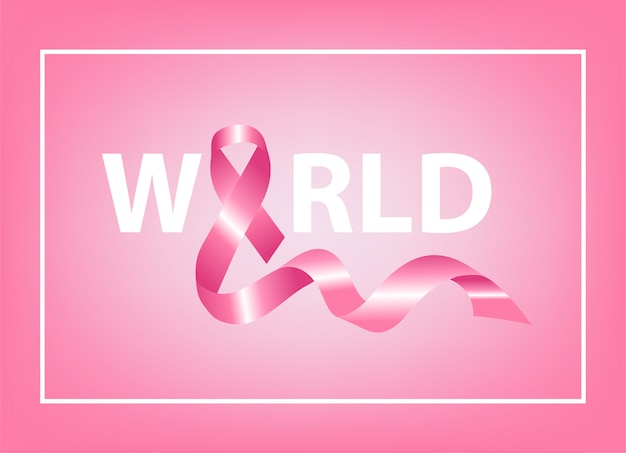Fita rosa realista, símbolo de conscientização de câncer de mama, ilustração vetorial, conceito de dia mundial do câncer