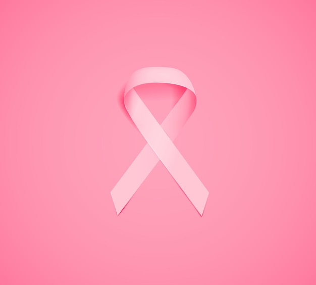 Vetor fita rosa realista, símbolo de conscientização do câncer de mama. fita rosa de conscientização sobre o câncer de mama.