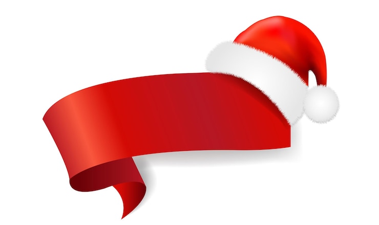 Vetor fita vermelha de natal com boné de papai noel com ilustração vetorial de malha gradiente