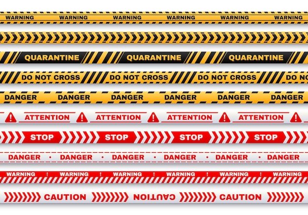 Fitas de aviso de segurança com quarentena de tipografia
