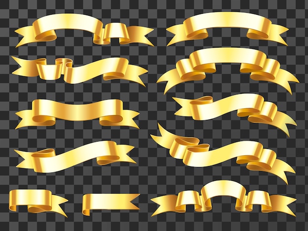 Fitas de celebração horizontal dourada e ilustração em vetor banners prêmio