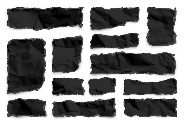 Fitas de papel rasgadas pretas em fundo branco pedaços de papel amassados realistas com bordas rasgadas