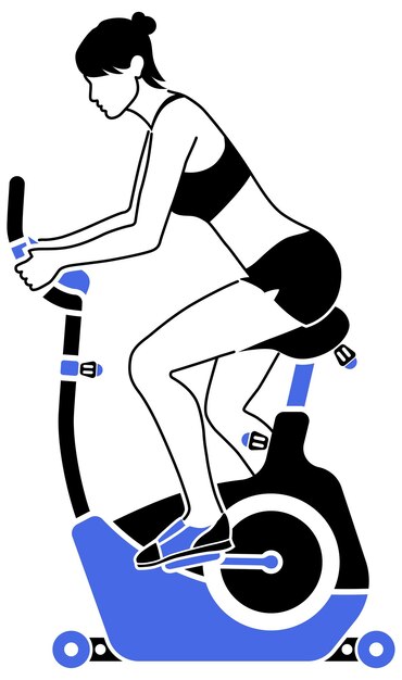 Vetor fitness cardio conceito de estilo de vida saudável com ícones de bicicleta de exercício e mulher