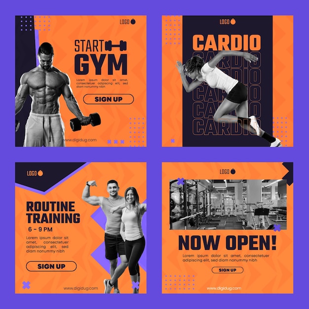 FITNESS GYM FEED TEMPLATE INSTAGRAM (Template de fitness em ginásio)