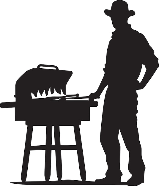 Vetor flamecraft man icon bbq em vector grill master emblem black vector design