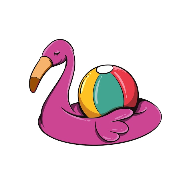 Vetor flamingo ball cartoon estilo vintage de tinta de verão para crianças t-shirt