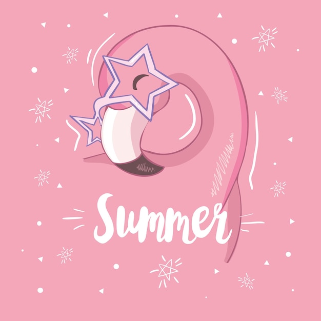 Flamingo bonito com óculos de sol, ilustração vetorial de abacaxi, design de impressão de verão, impressão de crianças na camiseta