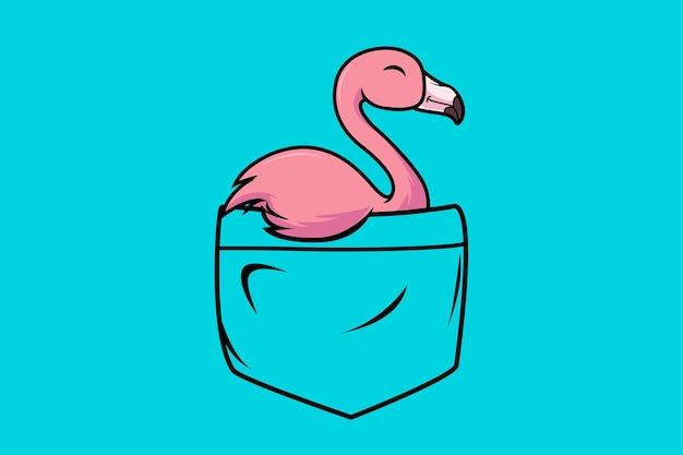 Vetor flamingo bonito no conceito de desenho animado de animal de bolso isolado