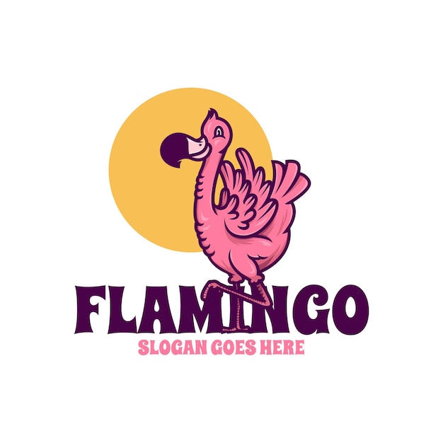 Vetor flamingo de desenho animado de mascote de logotipo