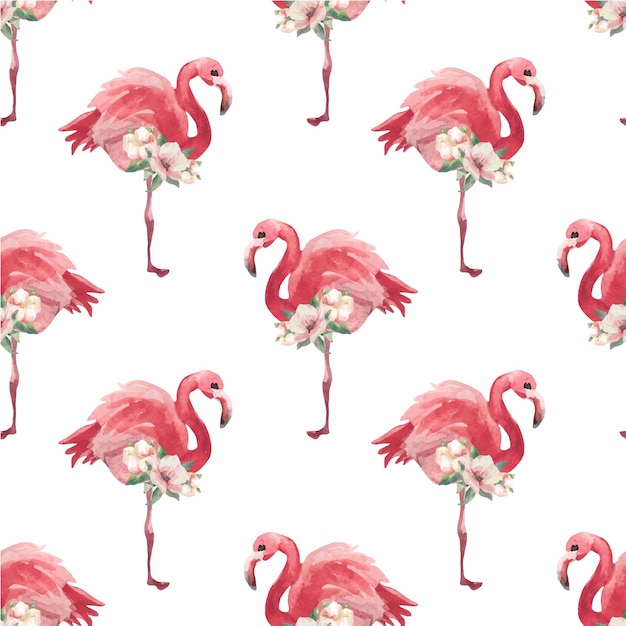 Vetor flamingo de padrão perfeito com flores animais fofos vetor de aquarela