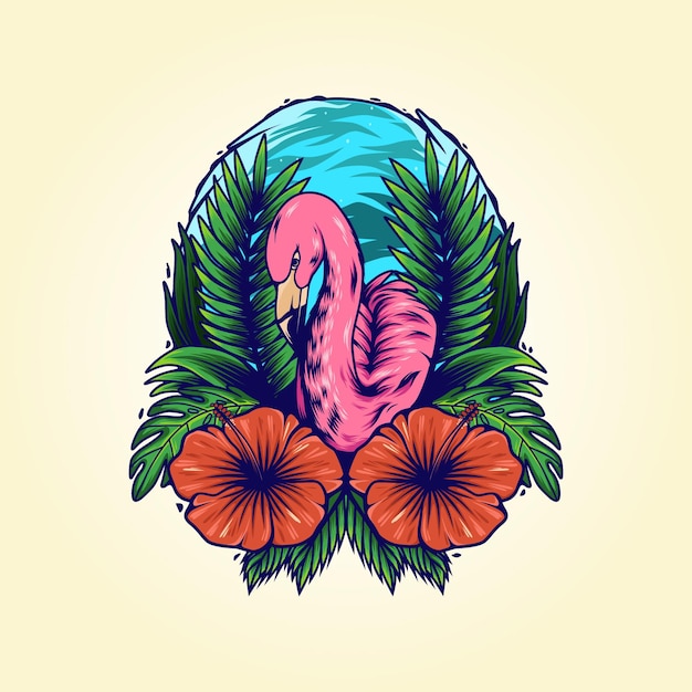 Flamingo em ilustração tropical