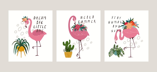 Vetor flamingo fofo com ilustração de flores