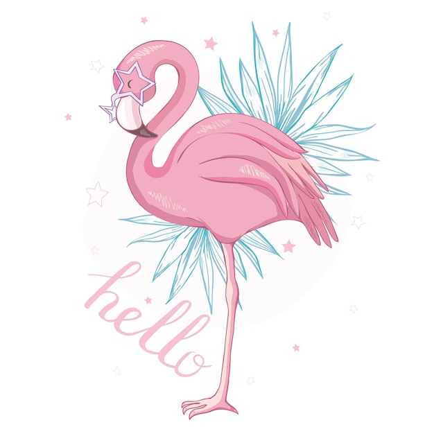 Flamingo fofo com óculos de sol óculos ilustração vetorial abacaxi design de impressão de verão crianças imprimem na camiseta