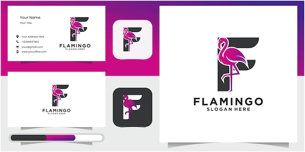 Flamingo logo com estilo de linha linda ilustração de design de logotipo de arte animal flamingo para negócios