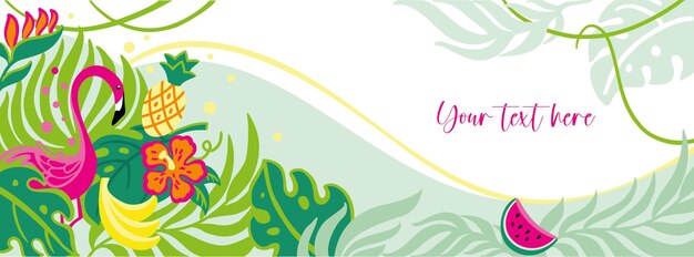 Flamingo na floresta tropical banner floral banner de verão mockup vector illustration