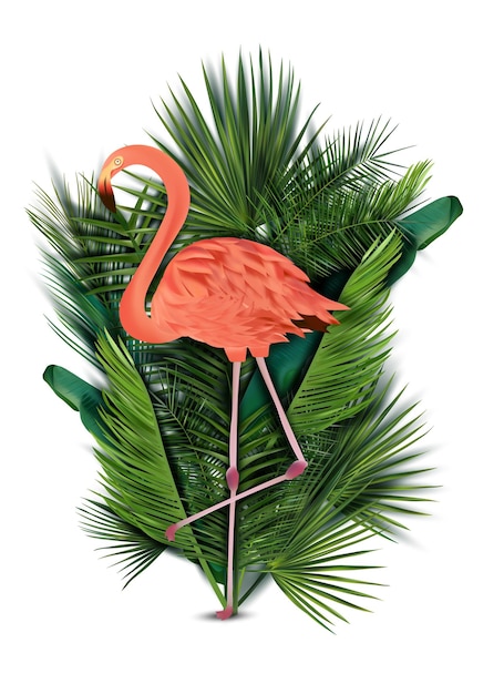 Flamingo rosa com folha tropical