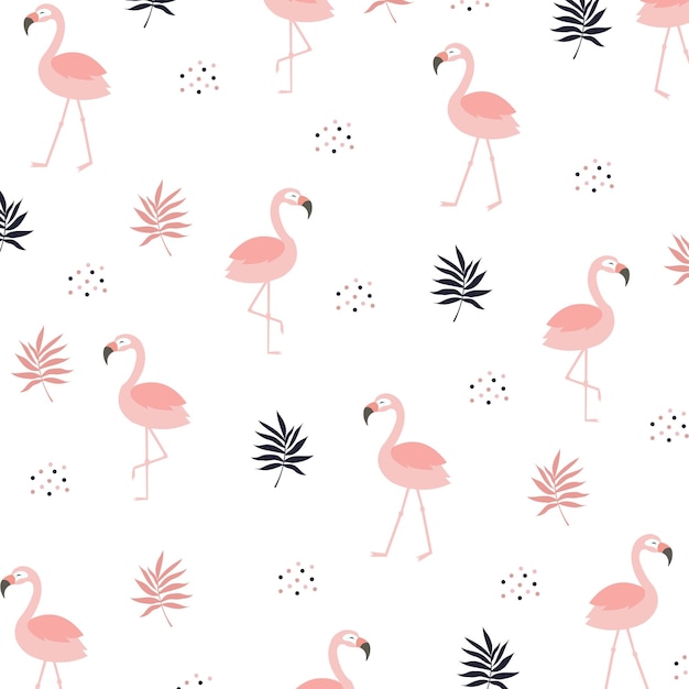 Flamingo rosa com folhas tropicais