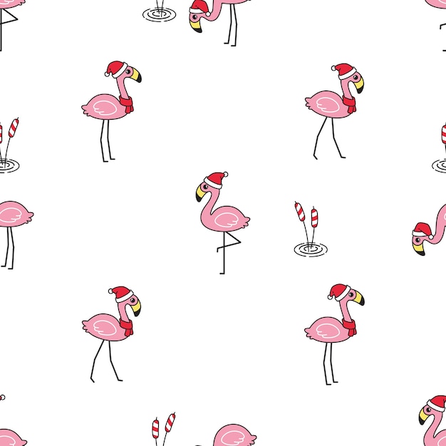 Flamingo sem costura padrão natal desenho de chapéu de papai noel