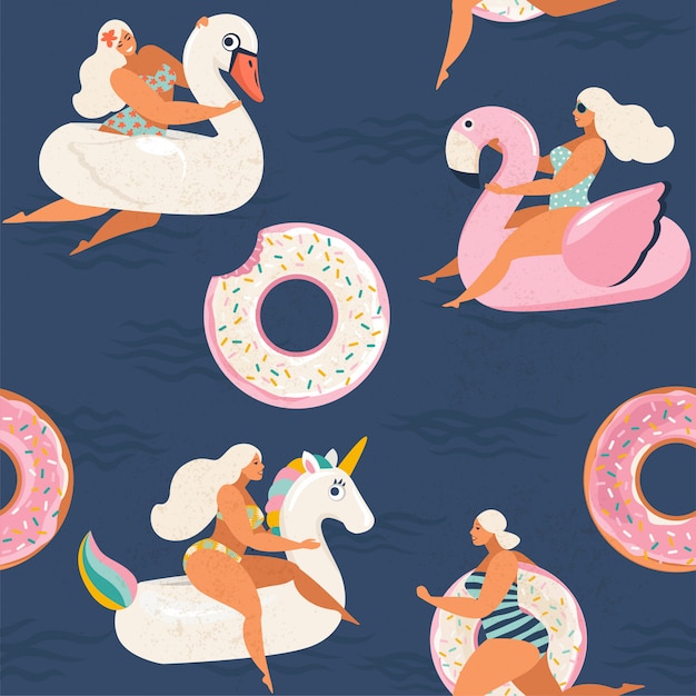 Flamingo, unicórnio, swan e doce donut inflável piscina bóias.