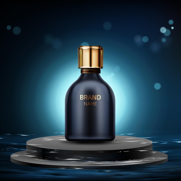 Flasca de perfume de luxo em pedestal redondo