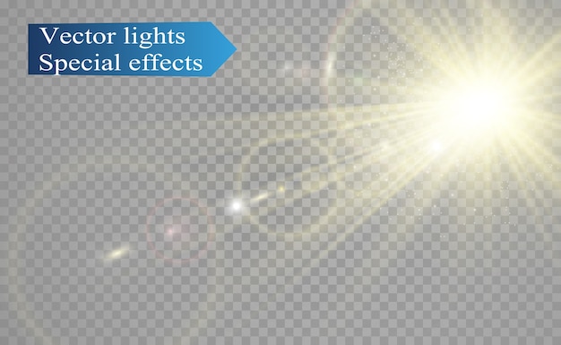 Flash de lente especial, efeito de luz. o flash emite raios e holofotes.