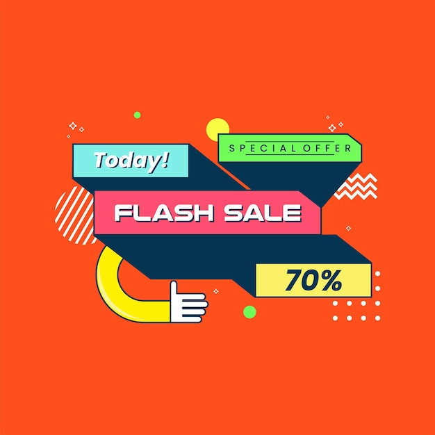 Flash sale promoção de texto oferta de publicidade ilustração vetor promo desconto especial retrô quadrinho