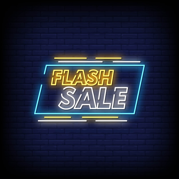 Flash venda neon sign estilo texto vector