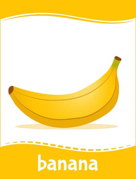 Vetor flashcard de banana para aprender vocabulário de frutas cartão educacional para jardim de infância