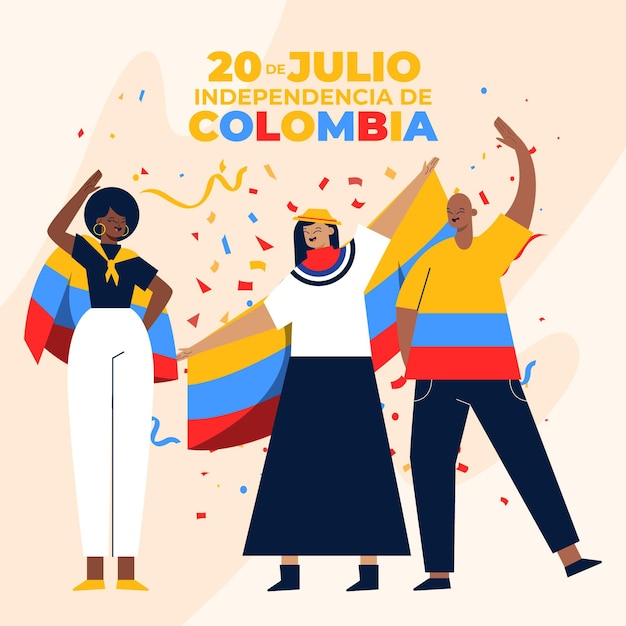 Vetor flat 20 de julio - ilustração da independência da colômbia