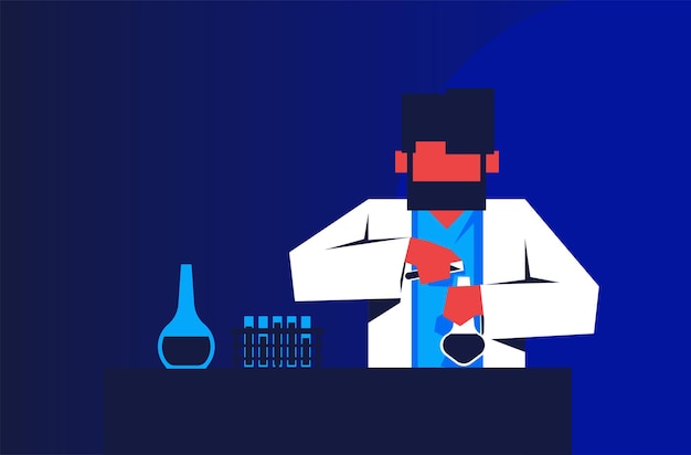 Vetor flat design a guy scientist tessting chemicals vector grátis