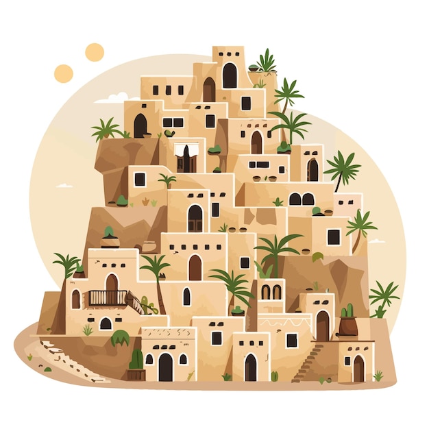 Vetor flat_design_arab_mud_houses_illustration_vector