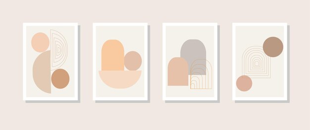 Vetor flat design boho arte de parede desenhada à mão impressões geométricas abstratas para interior estético boho