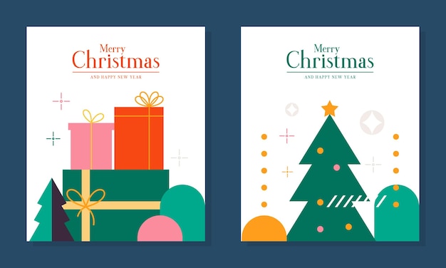 Flat Design Colecção de cartões de Natal e Feliz Ano Novo Template para convite e cartão postal