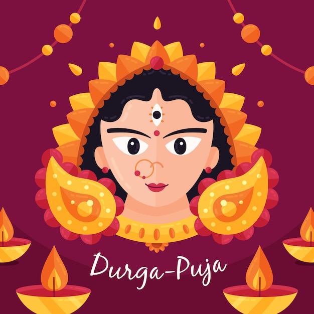 Flat design durga puja concept