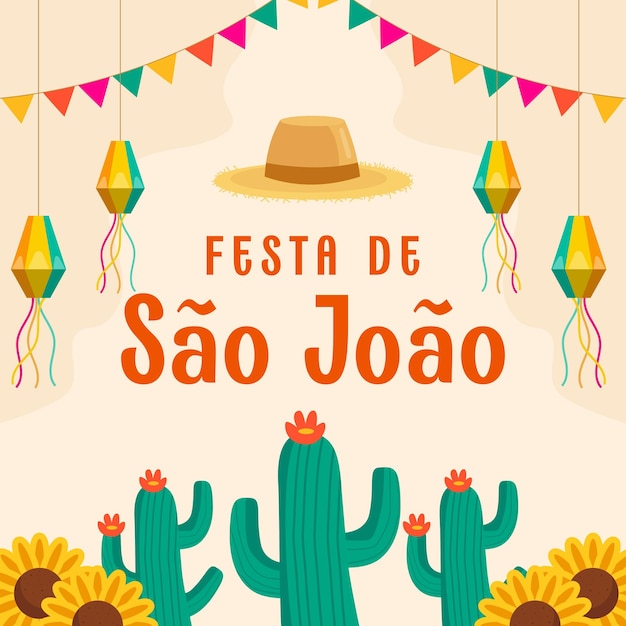 flat design festa de São João ilustração com cactus