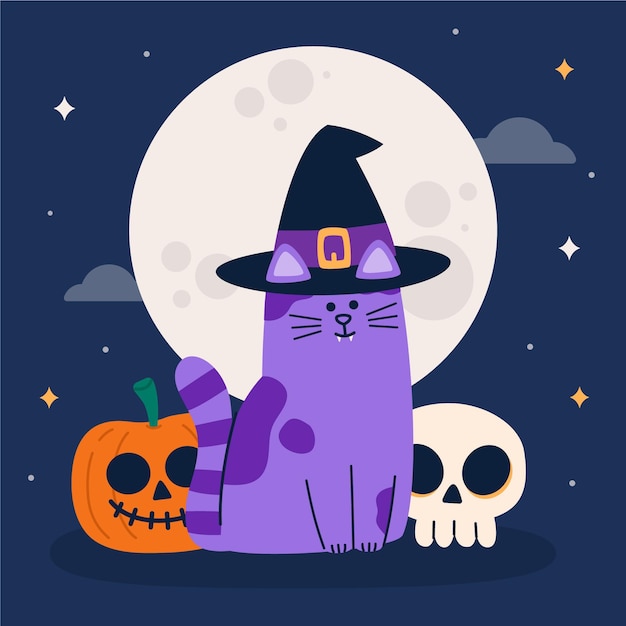 Flat design halloween gato