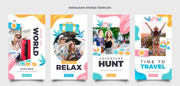 Flat design viagens aventura histórias instagram