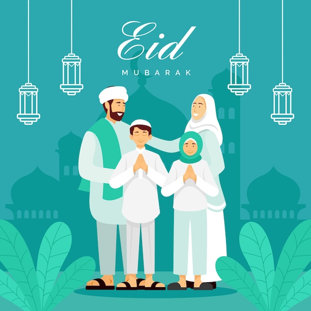 Flat eid al-fitr - ilustração de eid mubarak