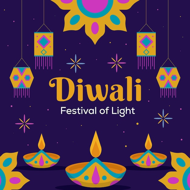 flat festival de diwali comemorar design de ilustração