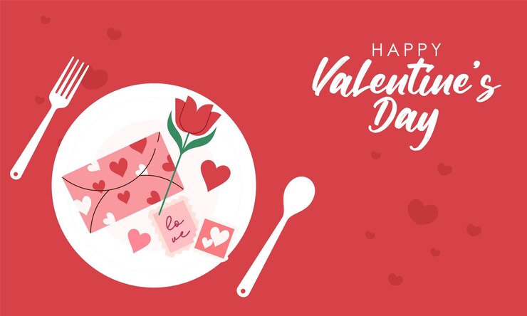 Vetor flat hand drawn cute lovely valentine's day background flat lay concept com elementos do dia dos namorados