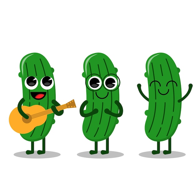 Flat kawaii cute pickle mascot personagem expressão conjunto de ilustração vetorial plana