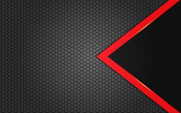 Flecha vermelha abstrata em preto com design de malha hexagonal de luxo moderno com fundo de tecnologia futurista